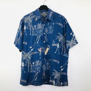 Tori Richard Men's Medium Shirt Blue Hawaiian Golf Short Sleeve Button Up AR11